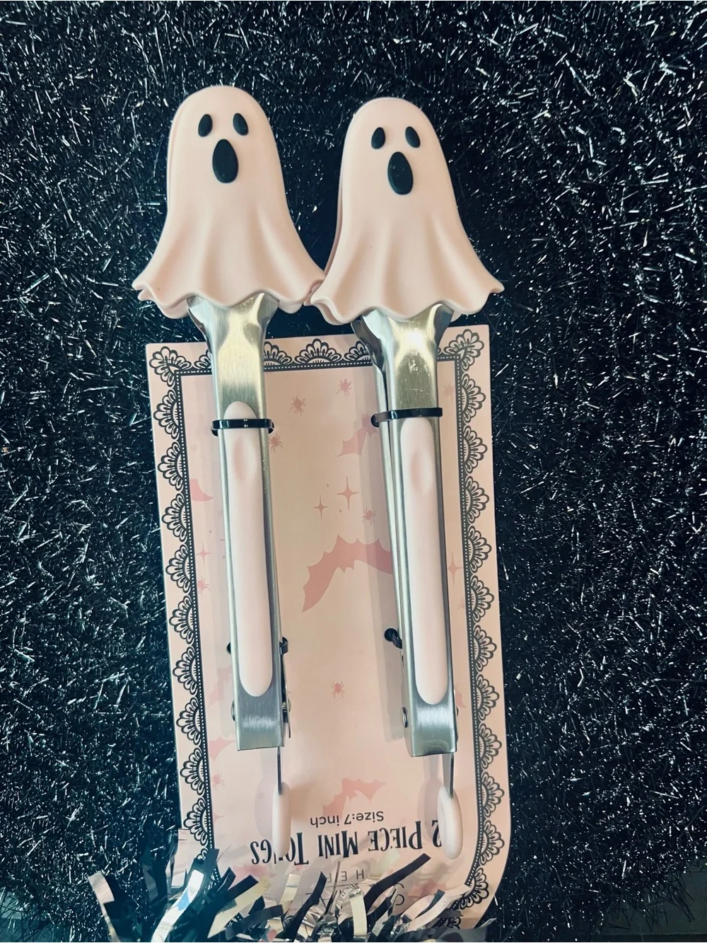 2 Ghost Pink Mini Tongs - Cute Halloween Snack Tongs Spooky Kitchen